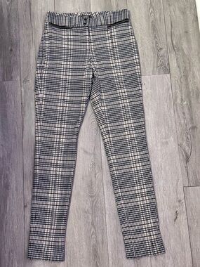 J. McLaughlin Black & Cream Plaid Slim Pants
